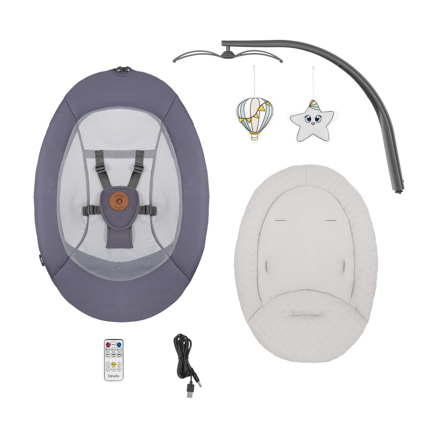 Lionelo - Babyschommel met melodie RALF 4xAA Grey Graphite + afstandsbediening