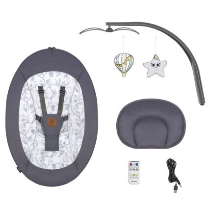 Lionelo - Babyschommel met melodie RALF 4xAA Grijs/Wit + afstandsbediening