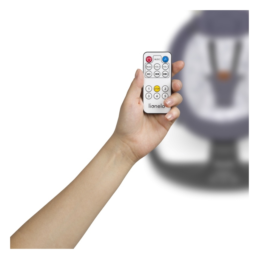 Lionelo - Babyschommel met melodie RALF 4xAA Grijs/Wit + afstandsbediening