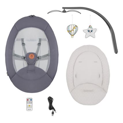 Lionelo - Babyschommel met melodie RINA 4xAA Grey Concrete + afstandsbediening