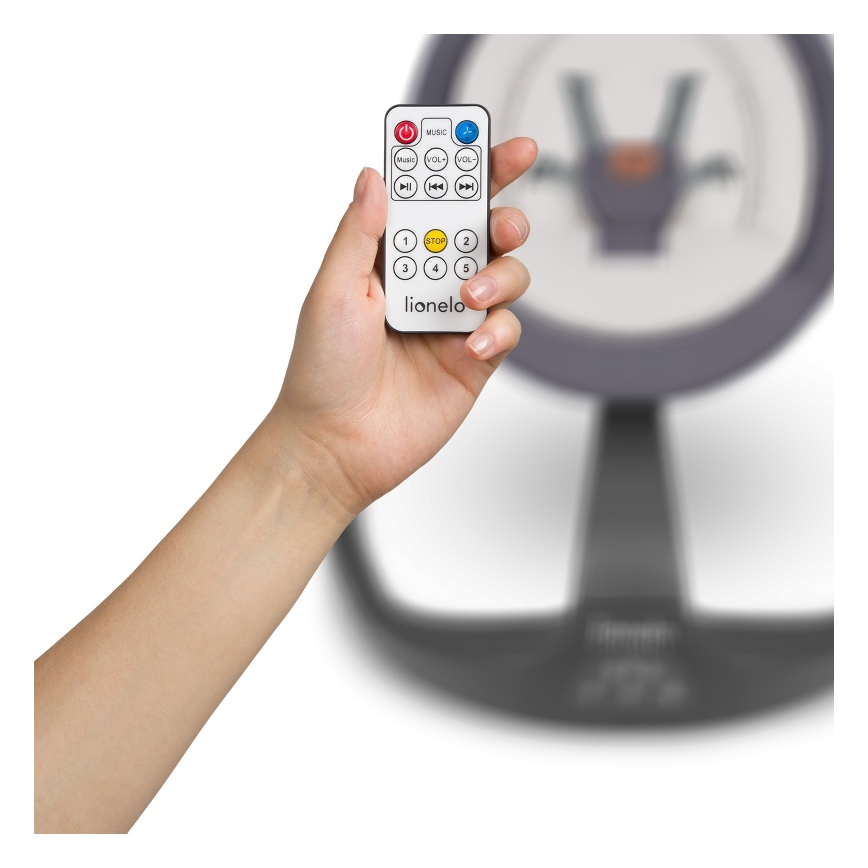 Lionelo - Babyschommel met melodie RINA 4xAA Grey Concrete + afstandsbediening