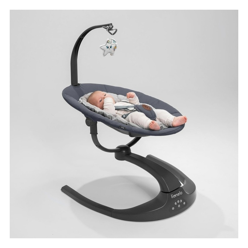 Lionelo - Babyschommel met melodie RINA 4xAA Grijs Beton + afstandsbediening