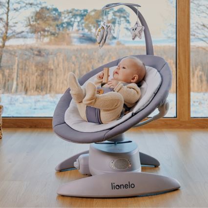 Lionelo - Babyswing MELL Grey Stone met melodie 4xAA + afstandsbediening