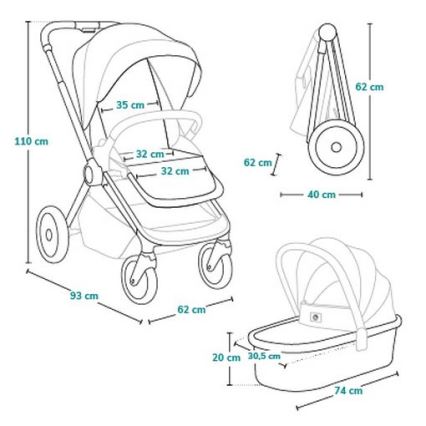 Lionelo - Combi-kinderwagen 2-in-1 MIKA PLUS Grey Stone
