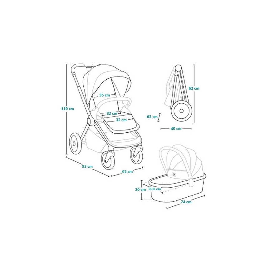 Lionelo - Combi-kinderwagen 2-in-1 MIKA PLUS Grey Stone