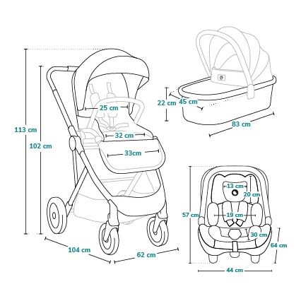 Lionelo - Combi-kinderwagen 3-in-1 AMBER Grijs Grafiet