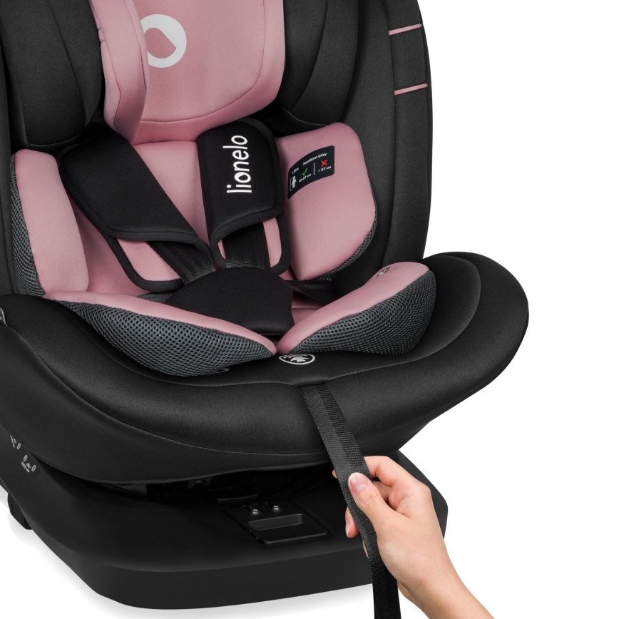 Lionelo - Draaibare autostoel BASTIAAN i-Size 40-150 cm met basis Pink Rose