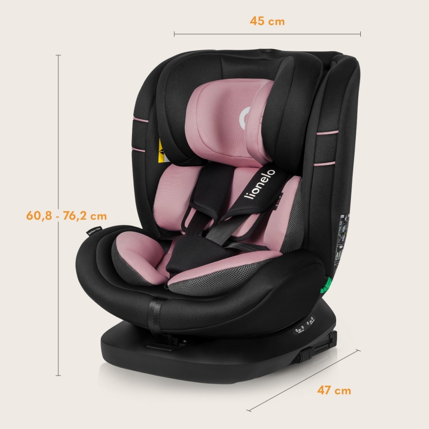 Lionelo - Draaibare autostoel BASTIAAN i-Size 40-150 cm met basis Pink Rose