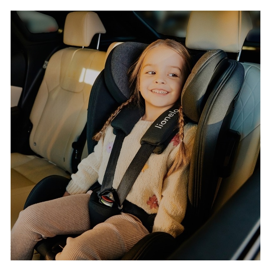 Lionelo - Draaibare autostoel met basis HARPER i-Size 76-150 cm Zwart Carbon