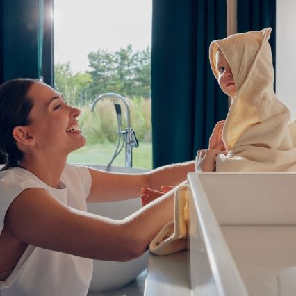 Lionelo - Kapuzenhandtuch für Kinder MUSLIN HOODED TOWEL Beige Cappuccino