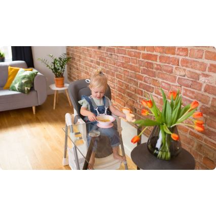 Lionelo - Kinder eetstoel LINN PLUS wit/grijs