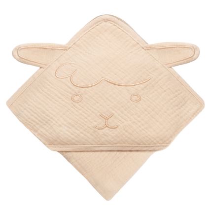 Lionelo - Kinderbadcape met capuchon van mousseline Beige Cappuccino