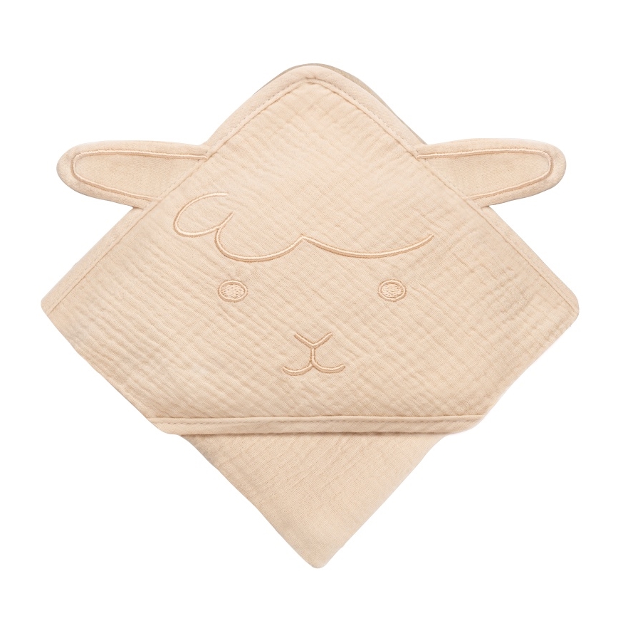 Lionelo - Kinderbadcape met capuchon van mousseline Beige Cappuccino