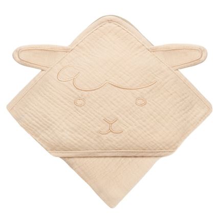 Lionelo - Kinderbadcape met capuchon van mousseline Beige zand