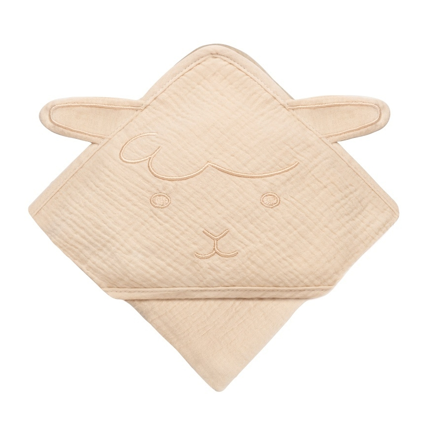 Lionelo - Kinderbadcape met capuchon van mousseline Beige zand