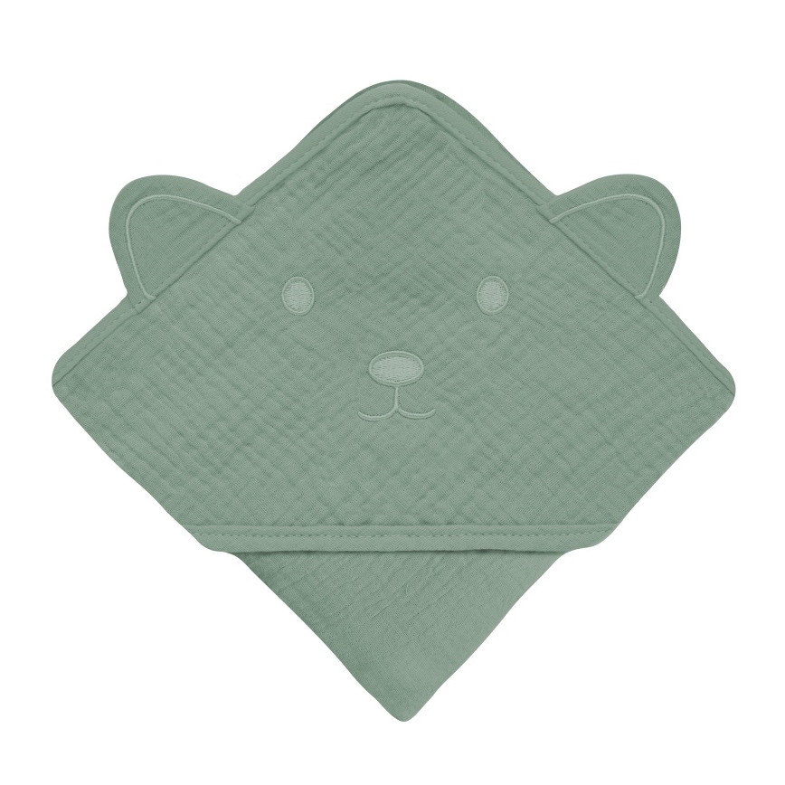 Lionelo - Kinderbadcape van mousseline met capuchon Green Forest