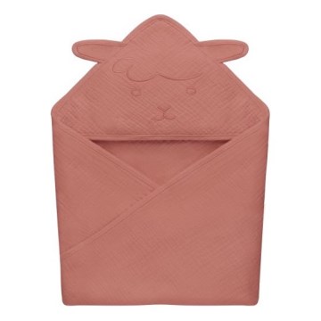 Lionelo - Kinderoverhaaltje met hoodie MUSLIN HOODED TOWEL Rood Koraal
