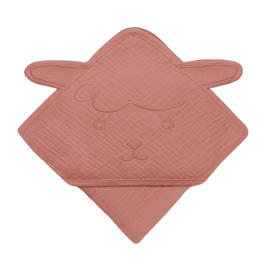 Lionelo - Kinderoverhaaltje met hoodie MUSLIN HOODED TOWEL Rood Koraal