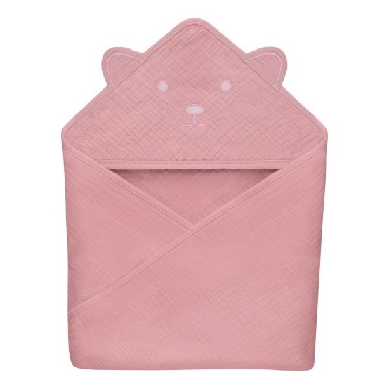 Lionelo - Mousseline babyhanddoek met capuchon, roze
