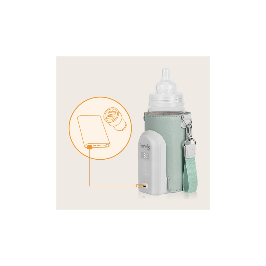 Lionelo - Oplaadbare flessenverwarmer THERMUP GO EVO 18W/5V groen/wit