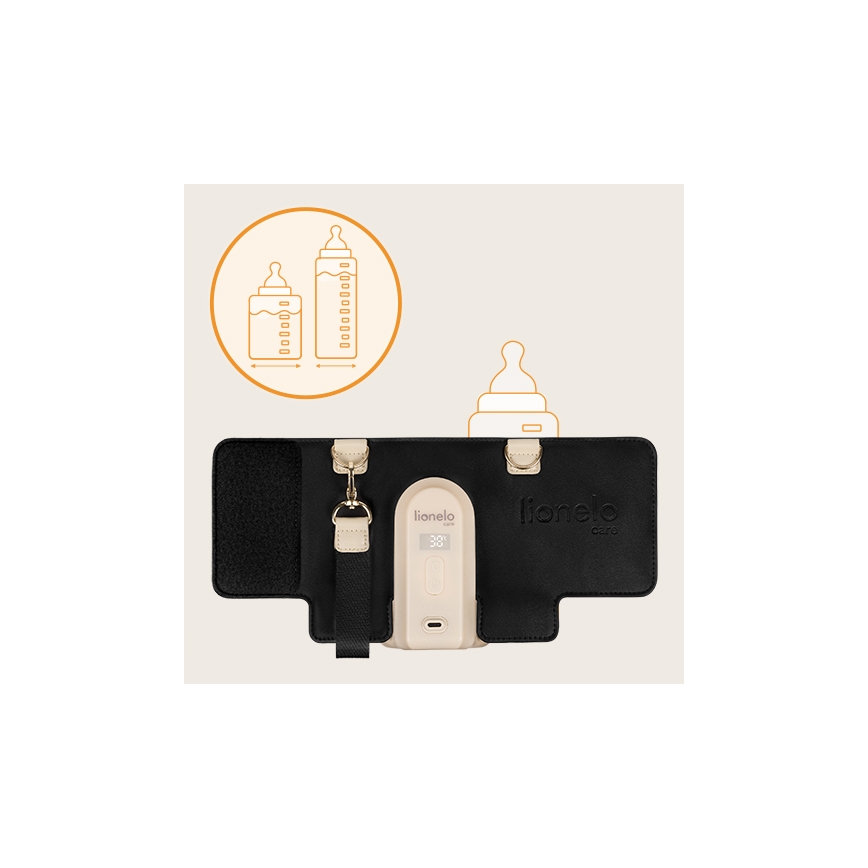 Lionelo - Oplaadbare flessenverwarmer THERMUP GO EVO 18W/5V zwart/beige