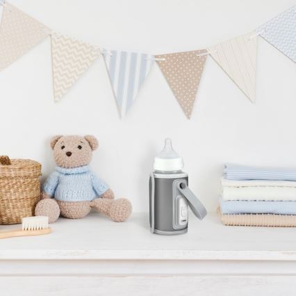 Lionelo - Oplaadbare flessenwarmer THERMUP GO 18W/5V Grijs/Zilver