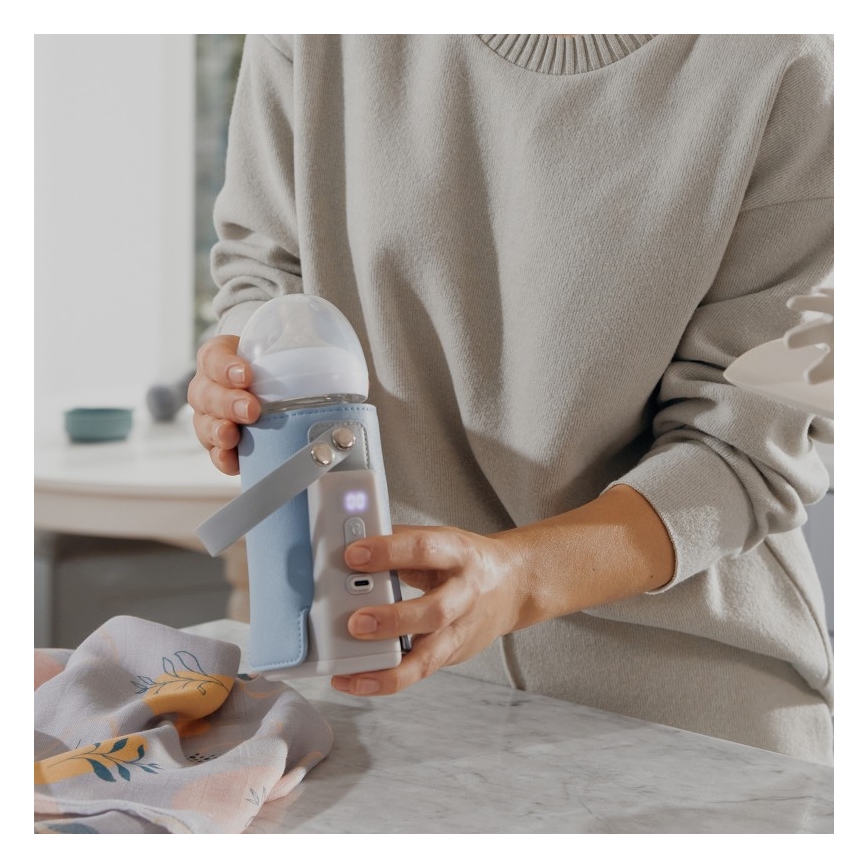 Lionelo - Oplaadbare flesverwarmer THERMUP GO PLUS 10W/5V blauw/grijs