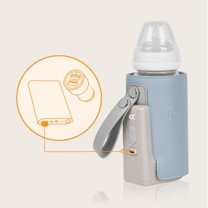 Lionelo - Oplaadbare flesverwarmer THERMUP GO PLUS 10W/5V blauw/grijs