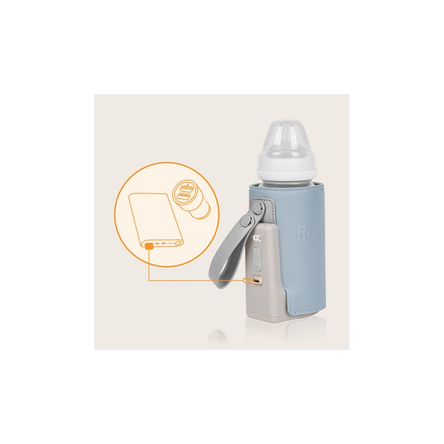 Lionelo - Oplaadbare flesverwarmer THERMUP GO PLUS 10W/5V blauw/grijs