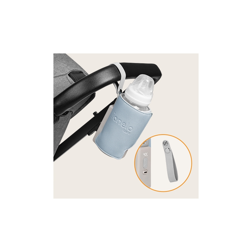 Lionelo - Oplaadbare flesverwarmer THERMUP GO PLUS 10W/5V blauw/grijs