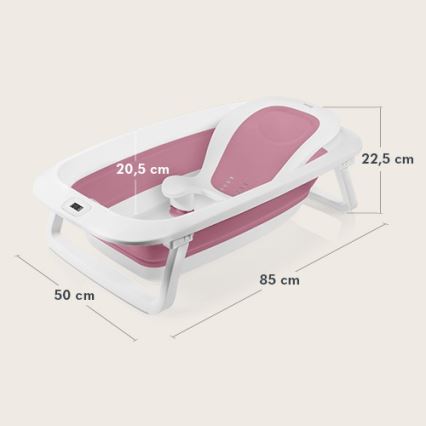 Lionelo - Opvouwbaar babybadje met thermometer BABY BUBBLE 2x LR44 Roze Magnolia