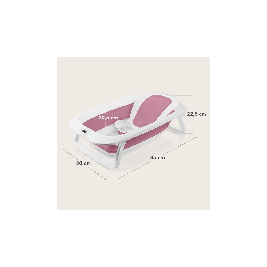 Lionelo - Opvouwbaar babybadje met thermometer BABY BUBBLE 2x LR44 Roze Magnolia