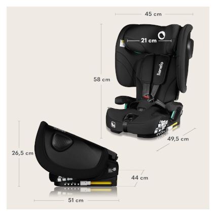 Lionelo - Opvouwbare autostoel NELLY i-Size 76-150 cm Zwart Carbon