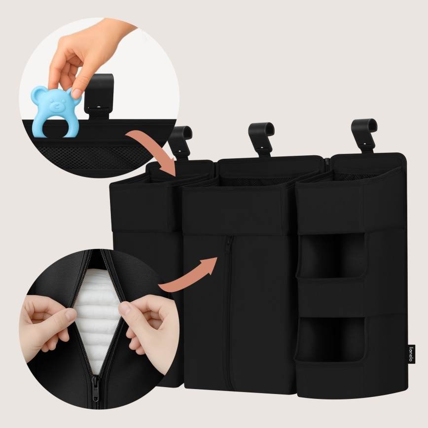 Lionelo - Organizer voor babybed 3-in-1 SIDEPOCKET Zwart