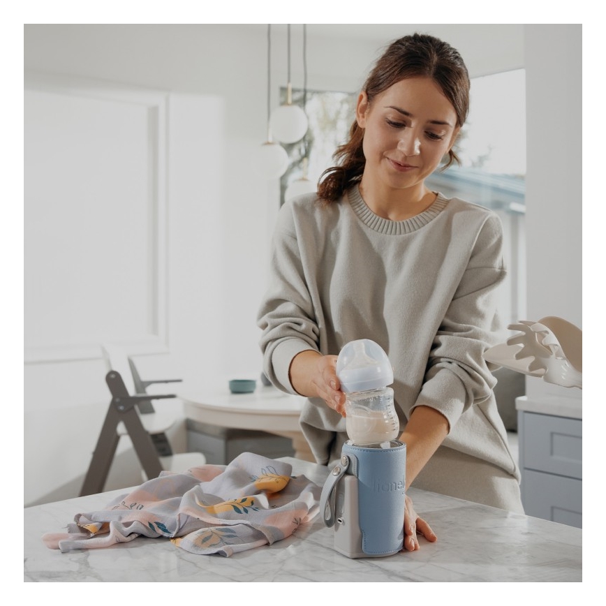 Lionelo - Rechargeable bottle warmer THERMUP GO PLUS 10W/5V blauw/grijs