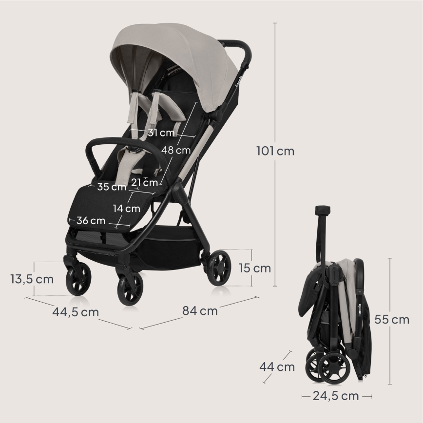 Lionelo - Sportieve kinderwagen JULIE AIR Beige Sand