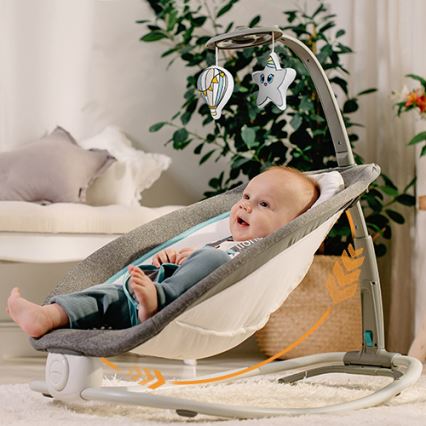 Lionelo - Vibrerend wipstoeltje voor baby's met een melodie PASCAL grijs