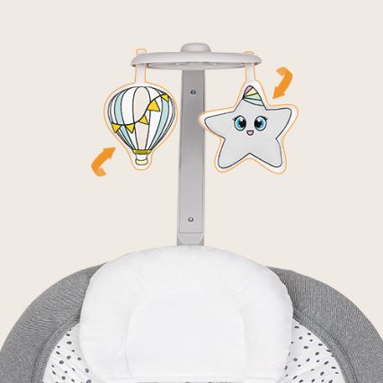 Lionelo - Vibrerend wipstoeltje voor baby's met een melodie PASCAL grijs