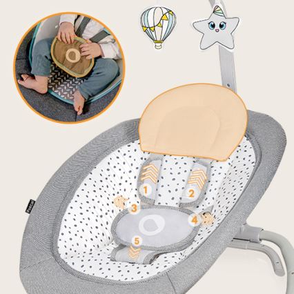 Lionelo - Vibrerend wipstoeltje voor baby's met een melodie PASCAL grijs