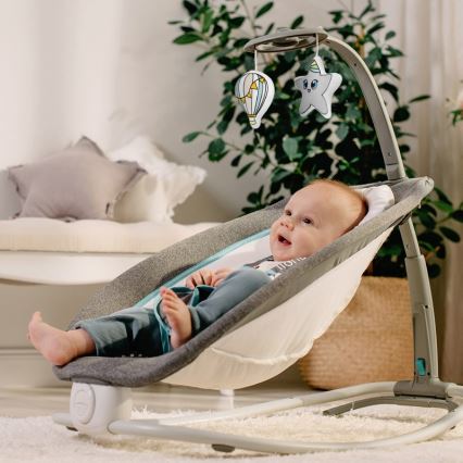 Lionelo - Vibrerend wipstoeltje voor baby's met melody PASCAL grijs/turquoise