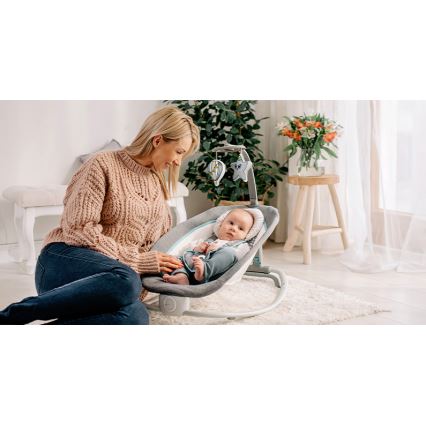 Lionelo - Vibrerend wipstoeltje voor baby's met melody PASCAL grijs/turquoise