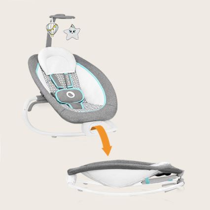 Lionelo - Vibrerend wipstoeltje voor baby's met melody PASCAL grijs/turquoise