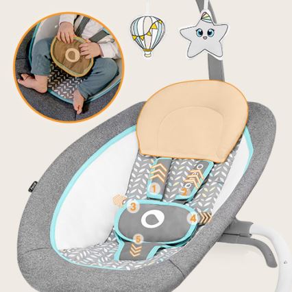 Lionelo - Vibrerend wipstoeltje voor baby's met melody PASCAL grijs/turquoise