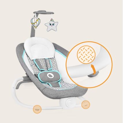 Lionelo - Vibrerend wipstoeltje voor baby's met melody PASCAL grijs/turquoise