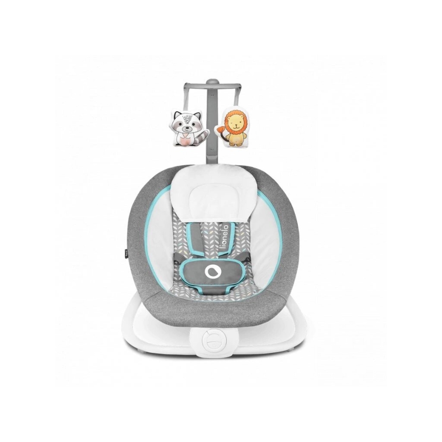 Lionelo - Vibrerend wipstoeltje voor baby's met melody PASCAL grijs/turquoise