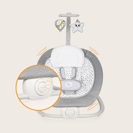 Lionelo - Vibrerende babywipstoel met melodie PASCAL 2xAA grijs