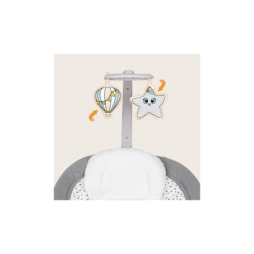 Lionelo - Vibrerende babywipstoel met melodie PASCAL 2xAA grijs