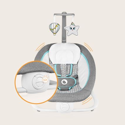 Lionelo - Vibrerende babywipstoel met melodie PASCAL 2xAA grijs/turkoois