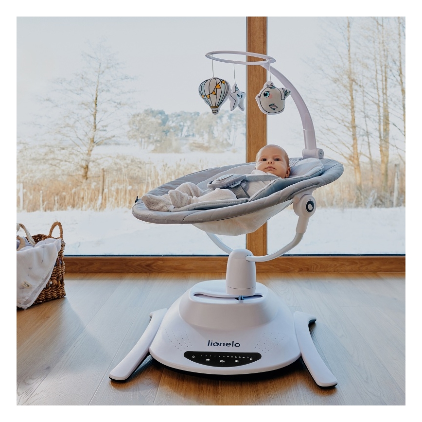 Lionelo - 2-in-1 babywip BELLA met melodie, 4xAA, betongrijs + afstandsbediening