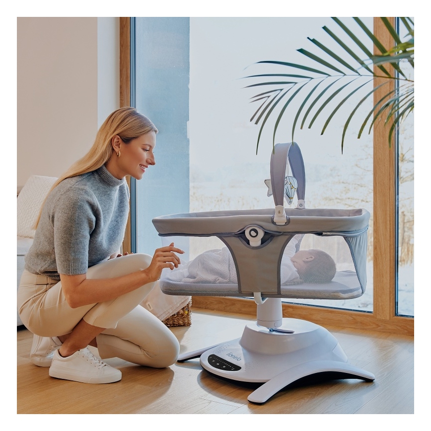 Lionelo - 2-in-1 babywip BELLA met melodie, 4xAA, betongrijs + afstandsbediening